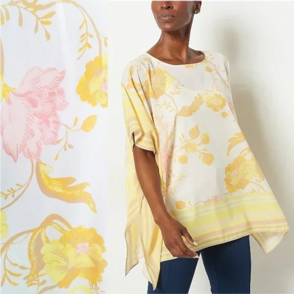 Jason Wu Yellow Floral Tunic Top Kimono Chiffon Scarf Cami Cover Up, One Size - Picture 1 of 7